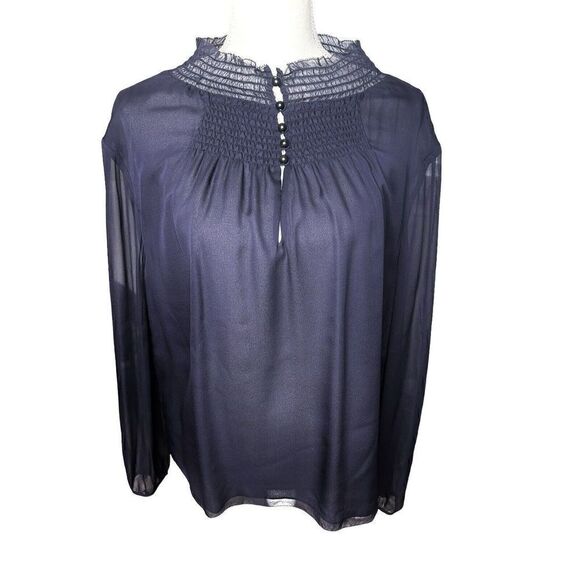 Diane Von Furstenberg Navy 100% Silk Mock Neck Long Sleeve Blouse Size 12 NWT! - Picture 1 of 9